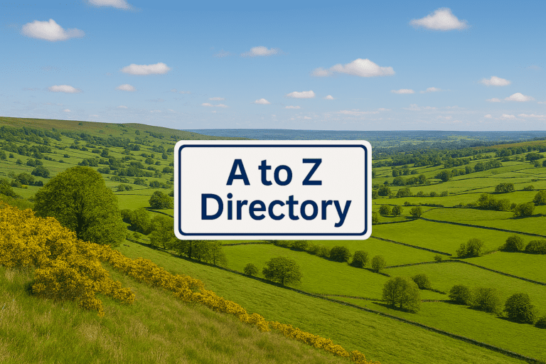 A-Z directory sign in front of North Yorkshire scenery