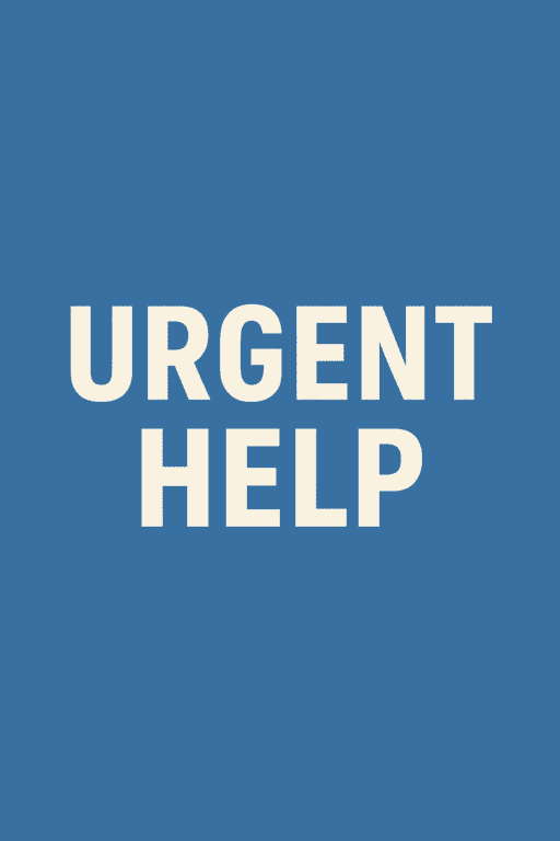 Urgent Help in white with blue background