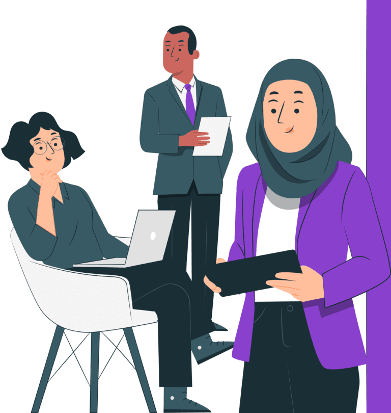An image from a Connect to Work York and North Yorkshire animated video showing a drawing of three people working in an office.
